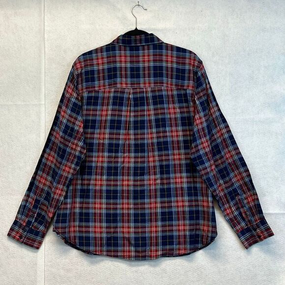 ST. JOHN’S BAY Women’s Classic Shirt XL Navy Tartan Plaid Long Sleeve Cotton NEW - Picture 11 of 15